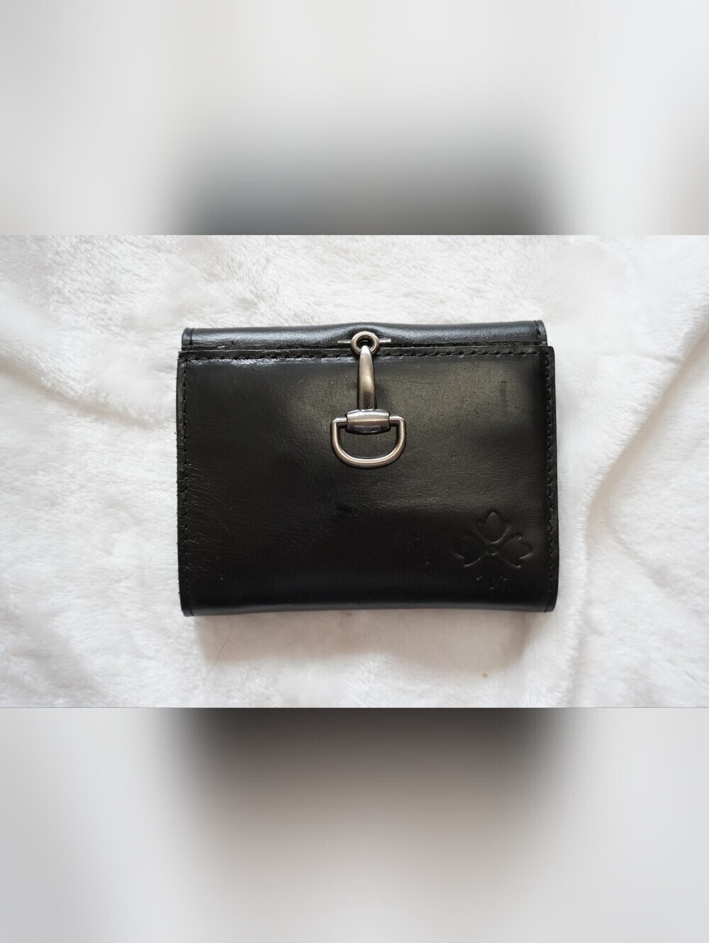 Patricia Nash Black Leather Trifold Wallet with Horsebit Hardware – NWT